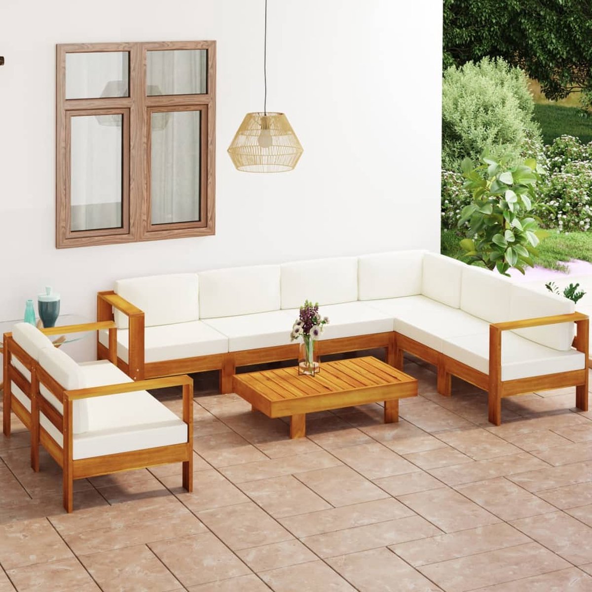 Vidaxl 8-delige Loungeset Met Crèmewitte Kussens Acaciahout - Bruin