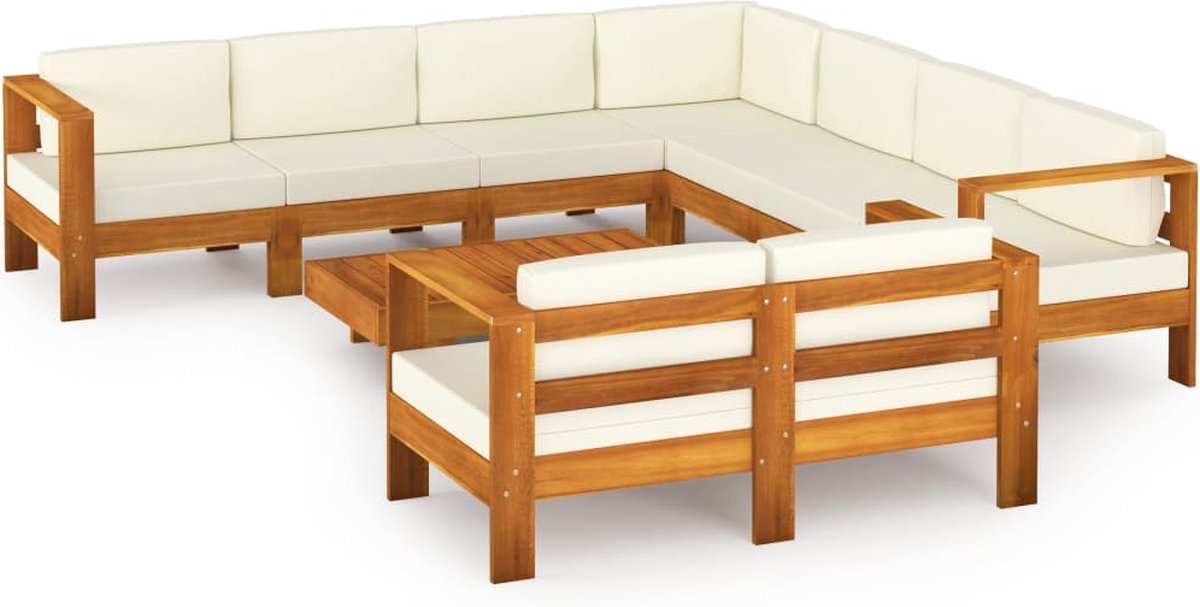 Vidaxl 9-delige Loungeset Met Crèmewitte Kussens Acaciahout - Bruin