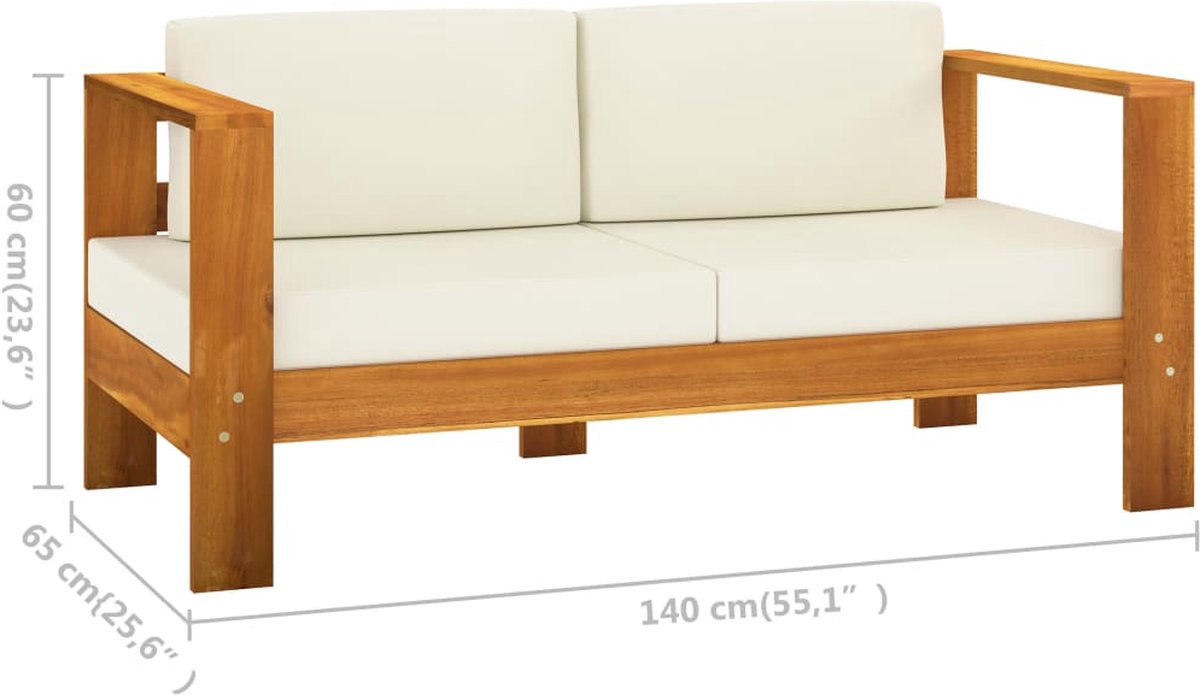 Vidaxl 9-delige Loungeset Met Crèmewitte Kussens Acaciahout - Bruin