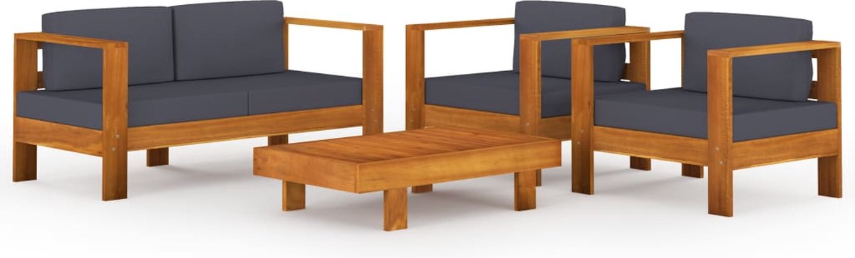 Vidaxl 4-delige Loungeset Met Donkergrijze Kussens Acaciahout - Grijs