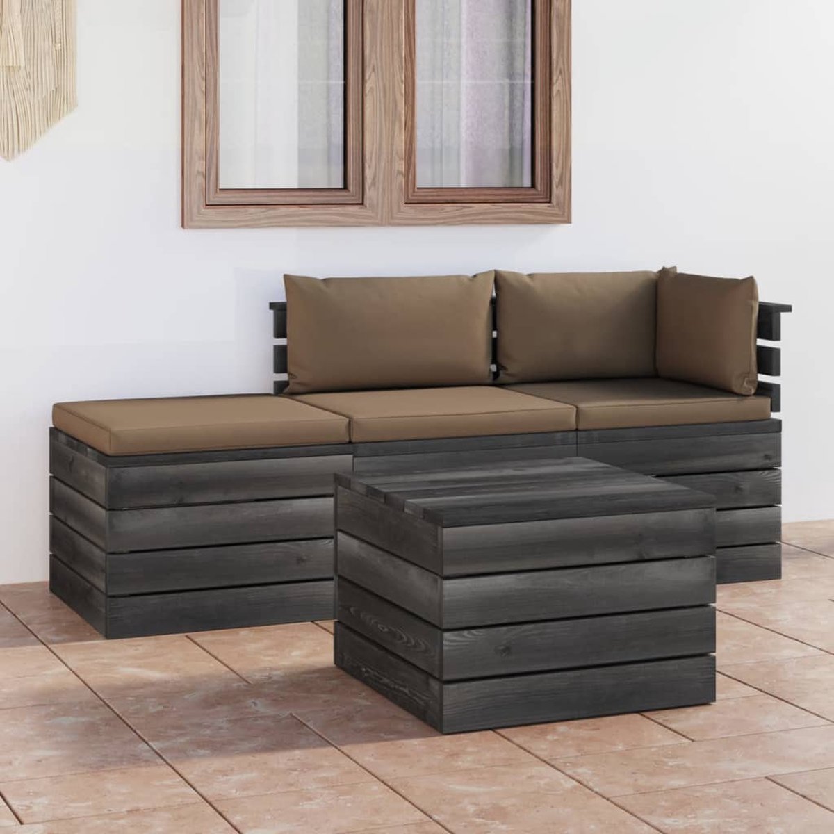 Vidaxl 4-delige Loungeset Met Kussens Pallet Massief Grenenhout - Bruin