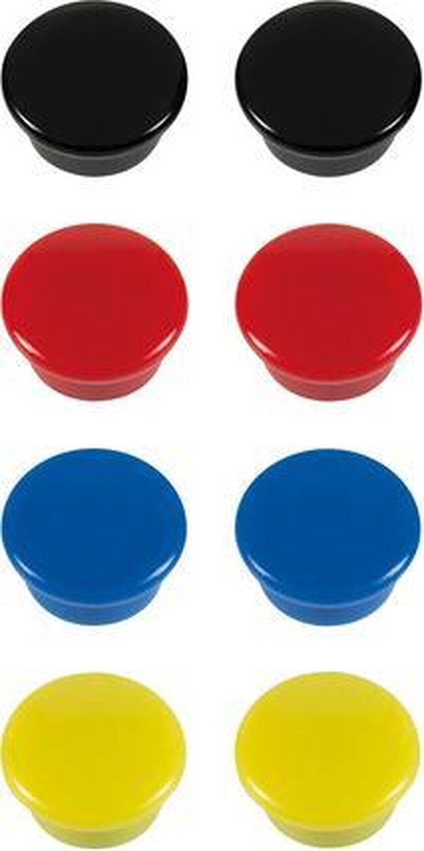 Westcott magneten 15 x 8 mm zwart/rood/blauw/geel 8 stuks