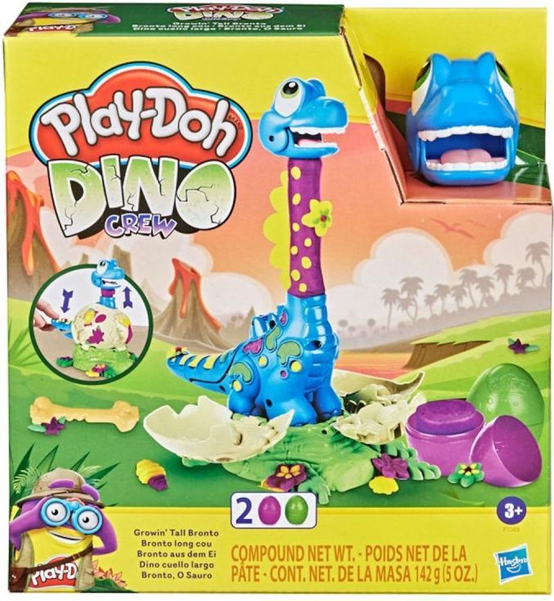 Hasbro Play Doh kleiset Dino Crew Growing Tall Bronto 7 delig