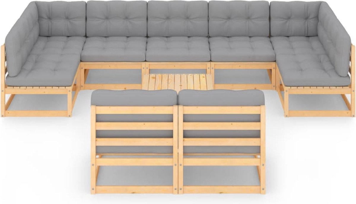 Vidaxl 10-delige Loungeset Met Kussens Massief Grenenhout - Grijs