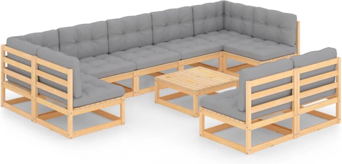 Vidaxl 10-delige Loungeset Met Kussens Massief Grenenhout - Grijs