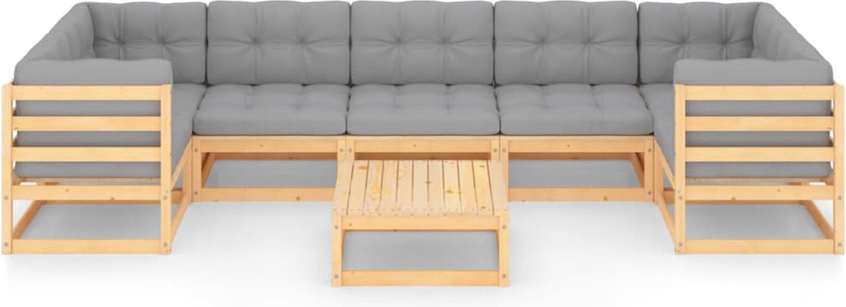 Vidaxl 8-delige Loungeset Met Kussens Massief Grenenhout - Grijs