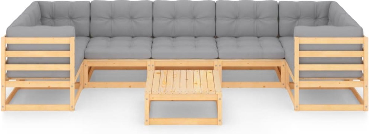 Vidaxl 8-delige Loungeset Met Kussens Massief Grenenhout - Grijs