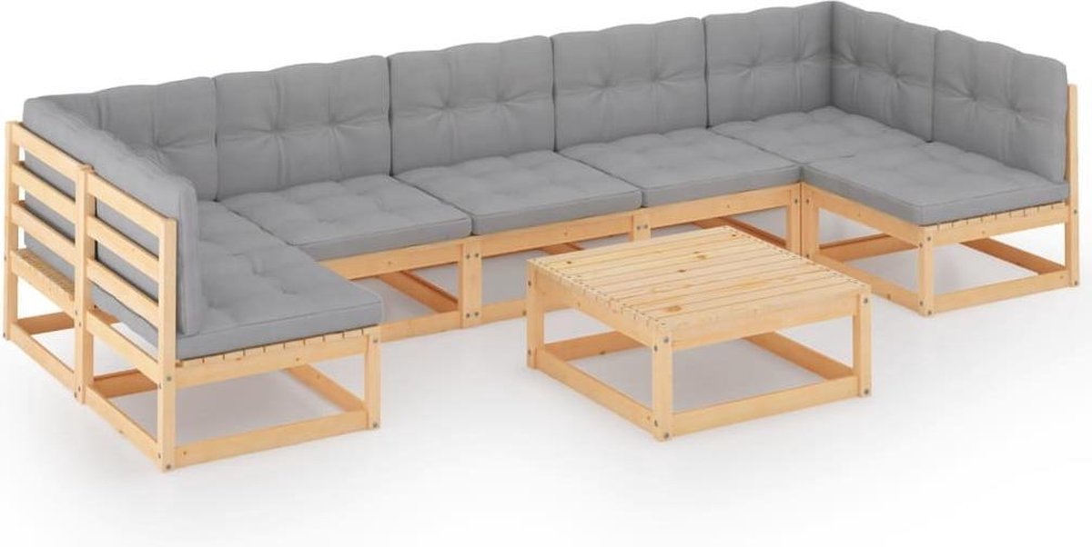 Vidaxl 8-delige Loungeset Met Kussens Massief Grenenhout - Grijs