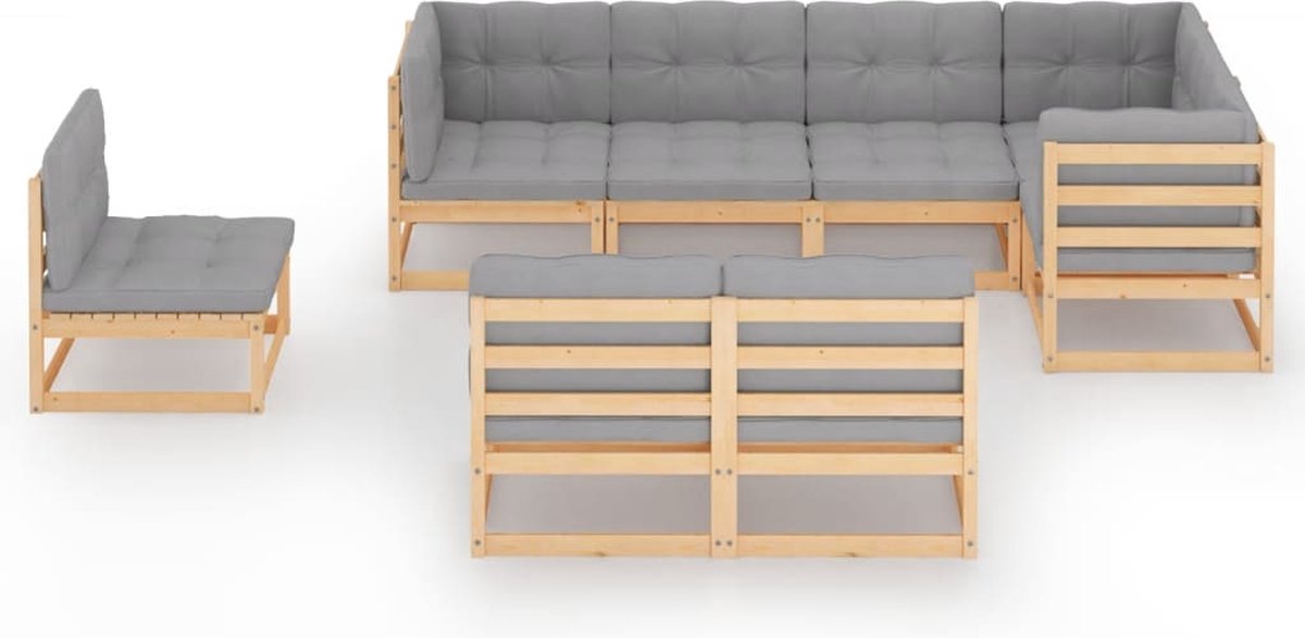 Vidaxl 8-delige Loungeset Met Kussens Massief Grenenhout - Grijs