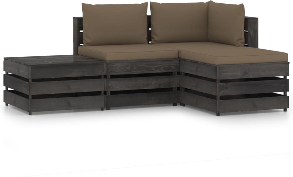 Vidaxl 4-delige Loungeset Met Kussens Geïmpregneerd Hout - Bruin