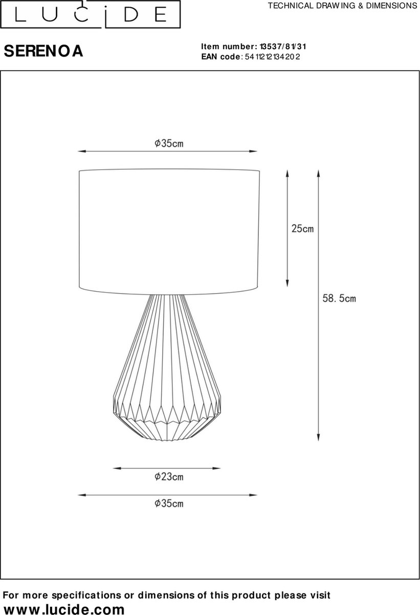 Lucide Serenoa Tafellamp-wit-1xe27-25w-porsel.