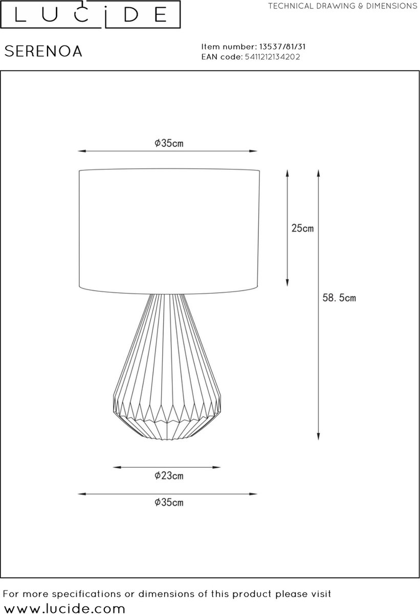 Lucide Serenoa Tafellamp-wit-1xe27-25w-porsel.