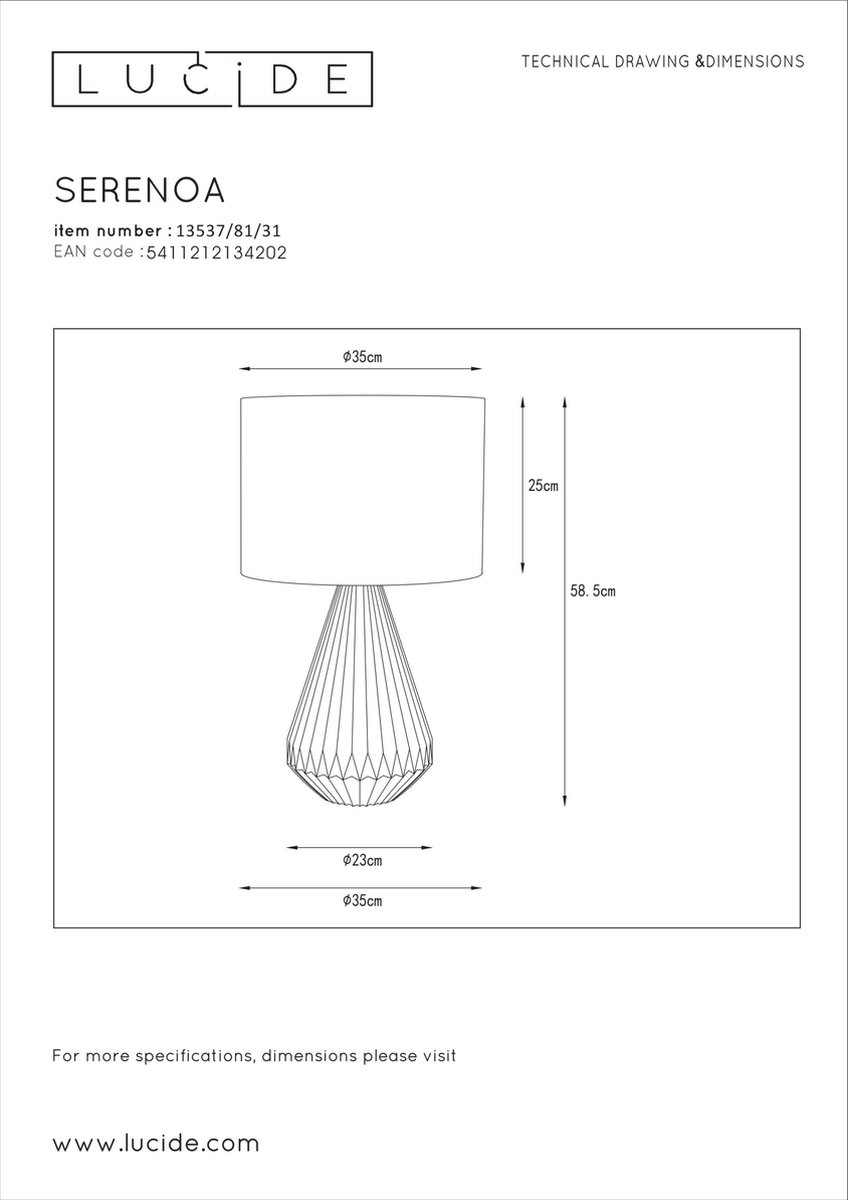 Lucide Serenoa Tafellamp-wit-1xe27-25w-porsel.