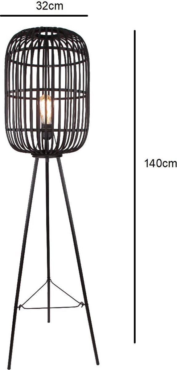 Freelight Vloerlamp Treccia 3 Poot Rotan H 139 Cm - Zwart