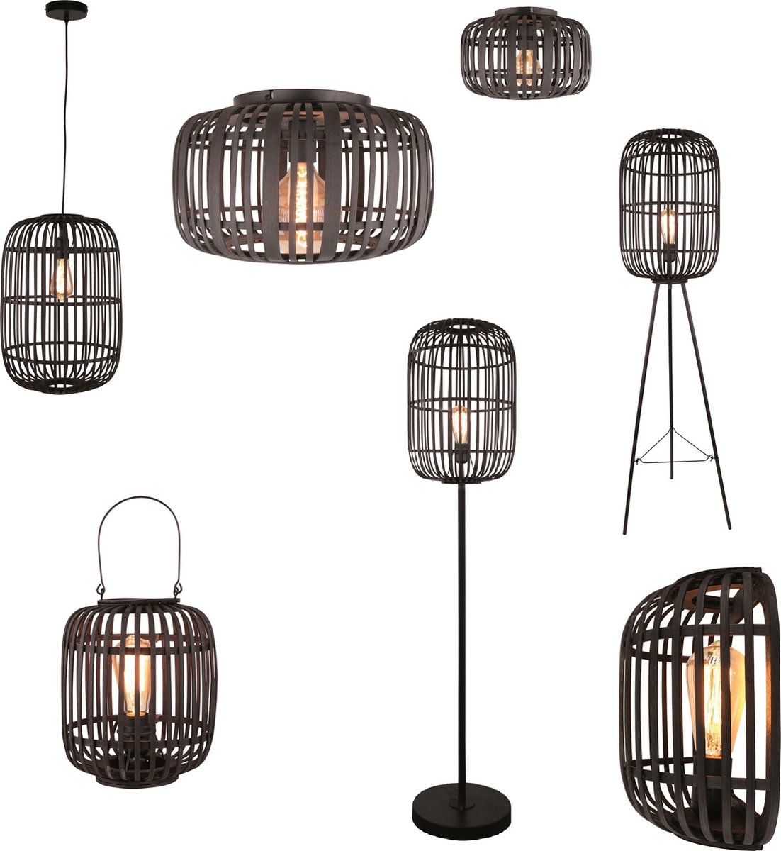 Freelight Vloerlamp Treccia 3 Poot Rotan H 139 Cm - Zwart