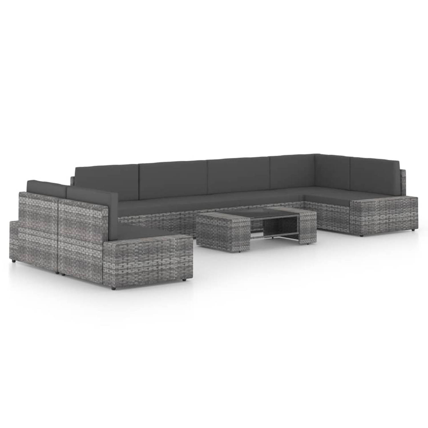 Vidaxl 8-delige Loungeset Met Kussens Poly Rattan - Grijs