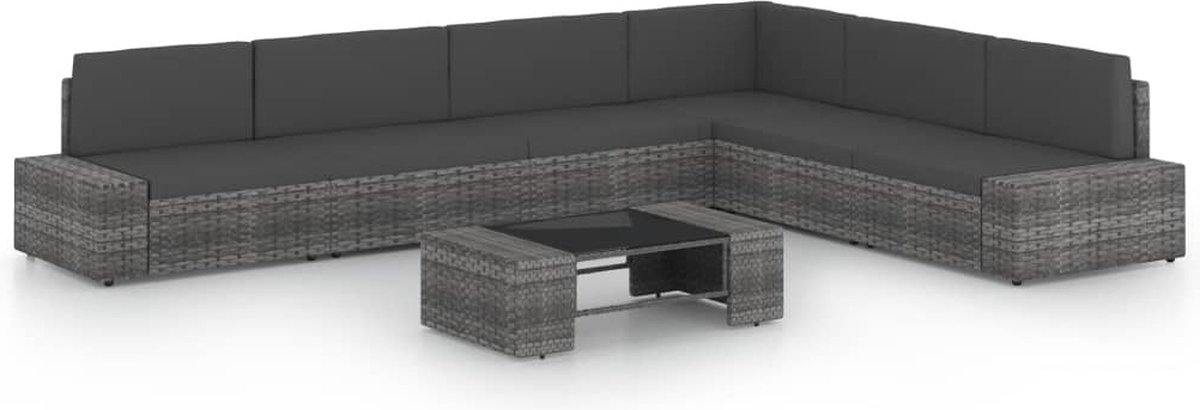 Vidaxl 7-delige Loungeset Met Kussens Poly Rattan - Grijs