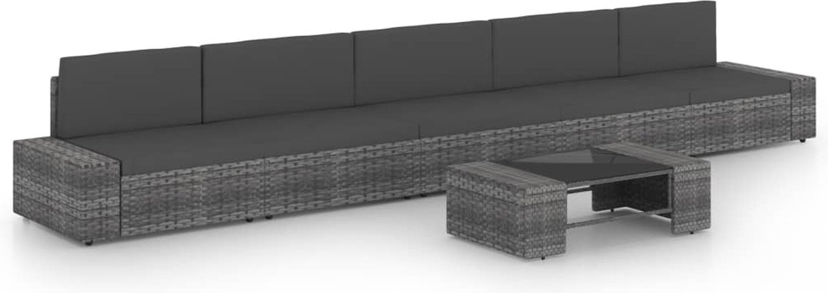 Vidaxl 6-delige Loungeset Met Kussens Poly Rattan - Grijs