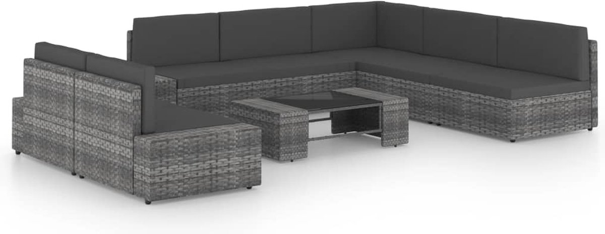 Vidaxl 8-delige Loungeset Met Kussens Poly Rattan - Grijs