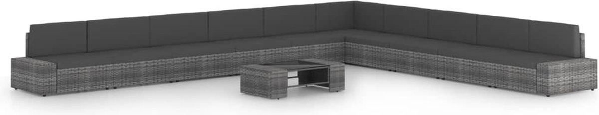 Vidaxl 11-delige Loungeset Met Kussens Poly Rattan - Grijs