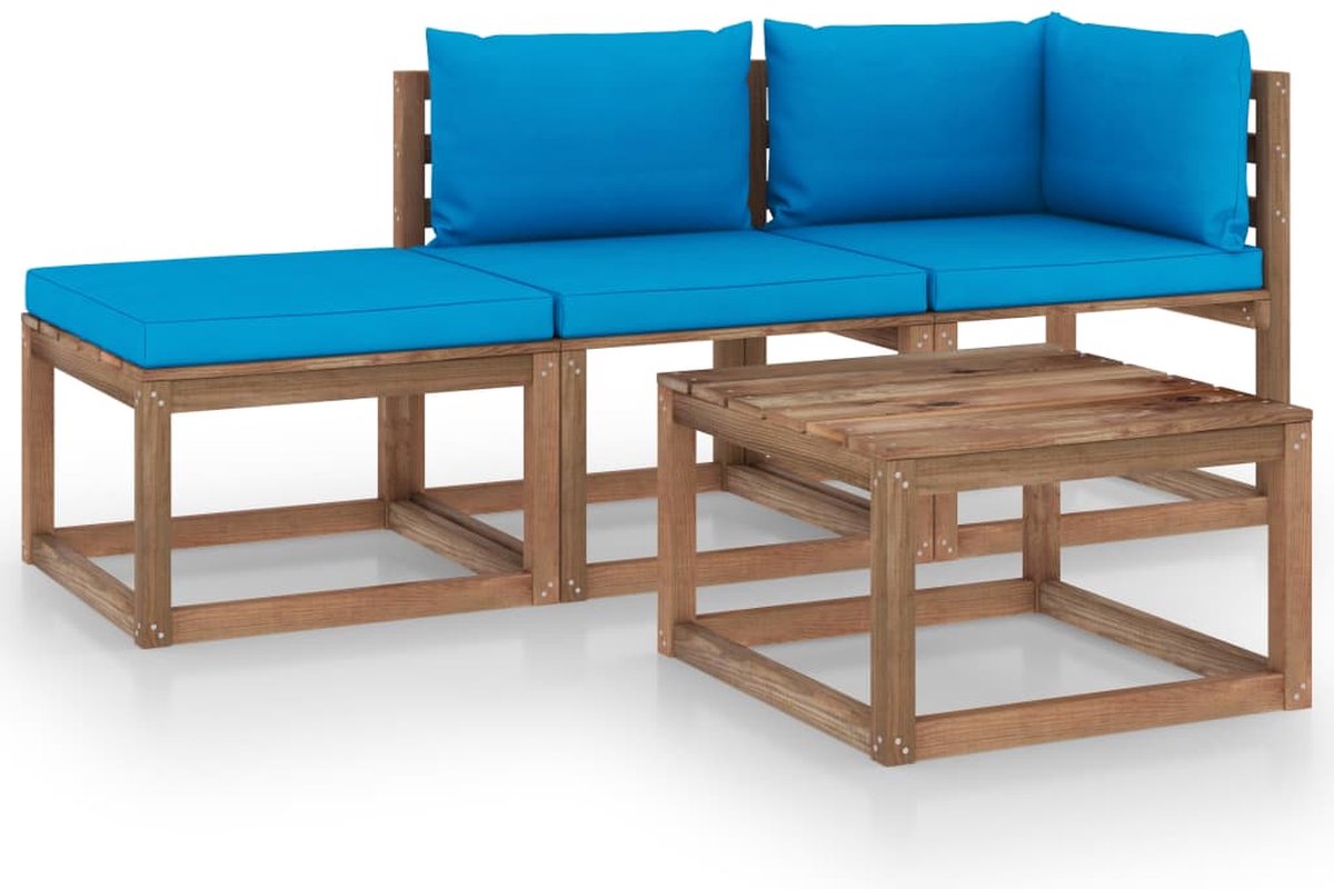 Vidaxl 4-delige Loungeset Pallet Met Kussens Geïmpregneerd Grenenhout - Bruin