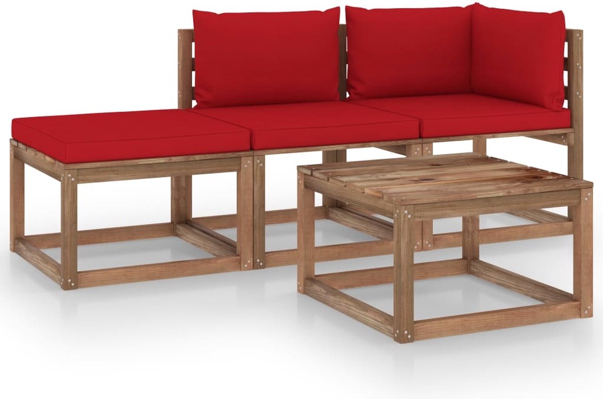 Vidaxl 4-delige Loungeset Pallet Met Kussens Geïmpregneerd Grenenhout - Bruin
