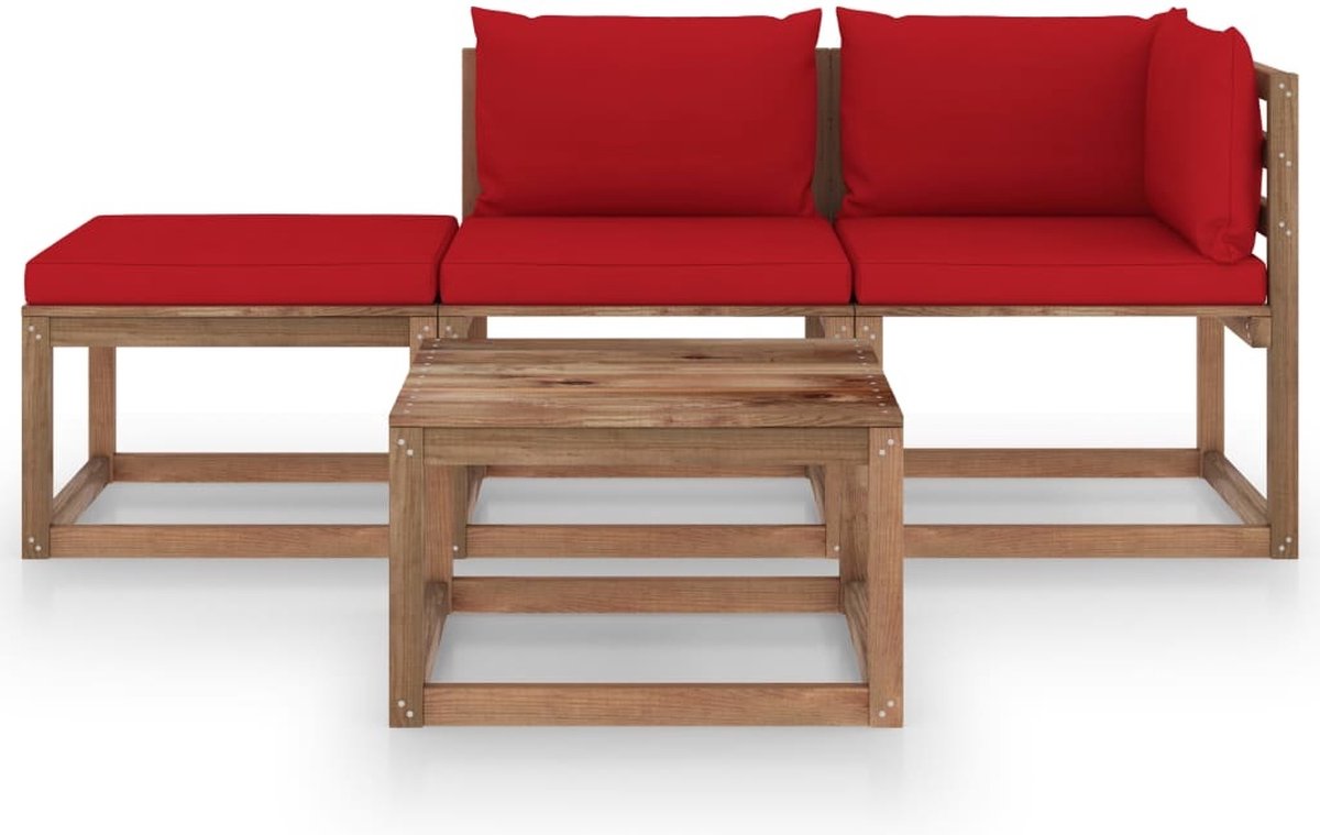 Vidaxl 4-delige Loungeset Pallet Met Kussens Geïmpregneerd Grenenhout - Bruin