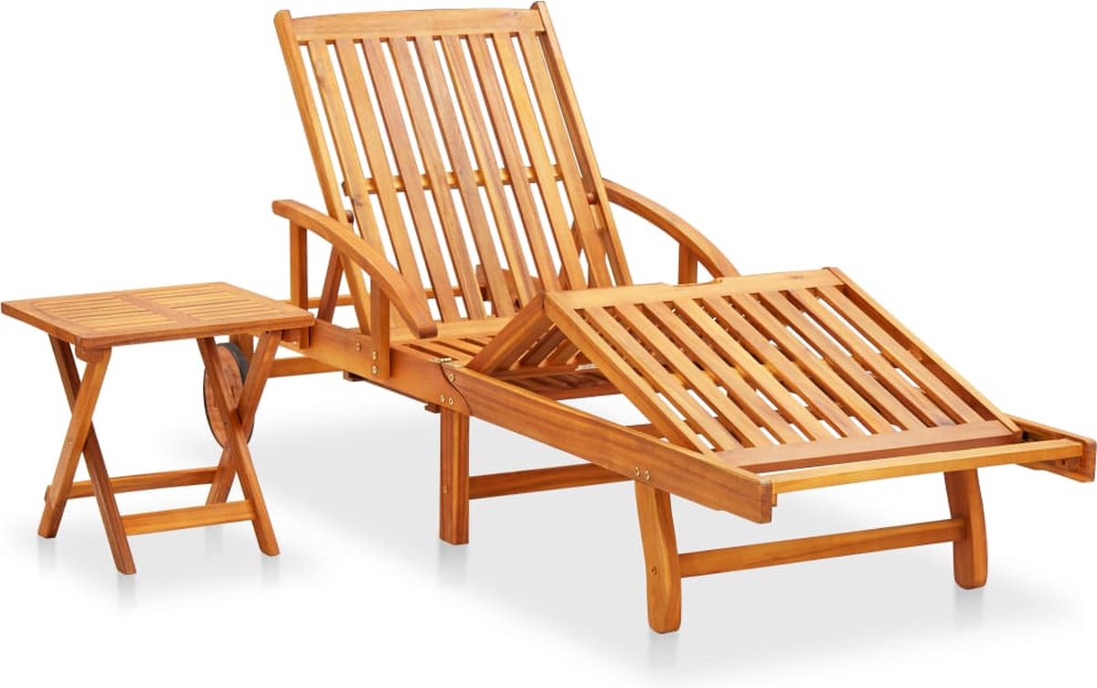 Vidaxl Ligbed Met Tafeltje En Kussen Massief Acaciahout - Bruin