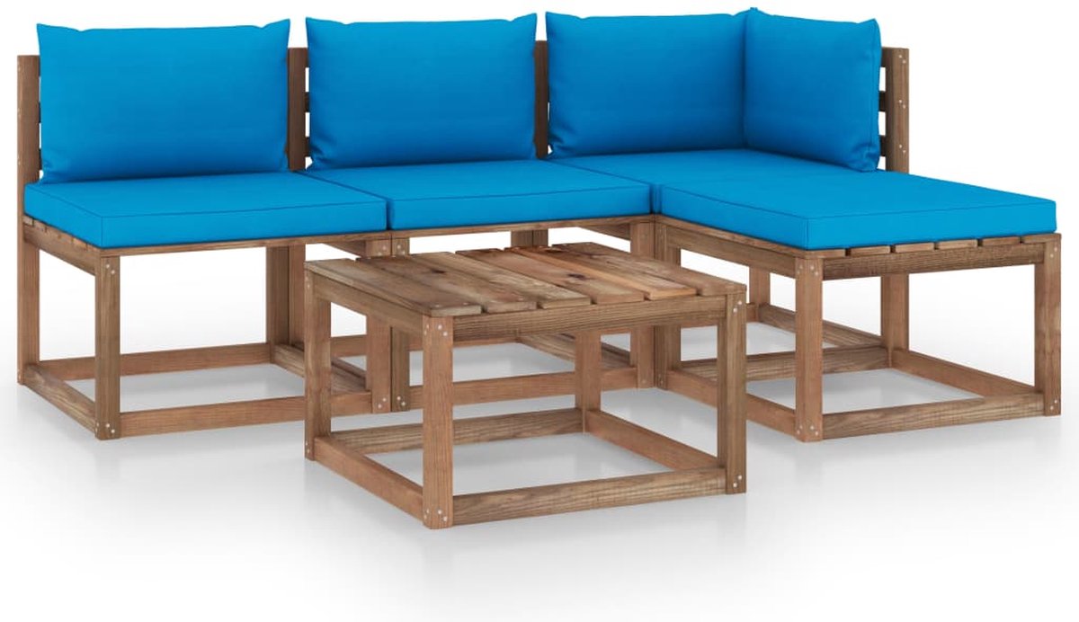 Vidaxl 5-delige Loungeset Pallet Met Kussens Geïmpregneerd Grenenhout - Bruin