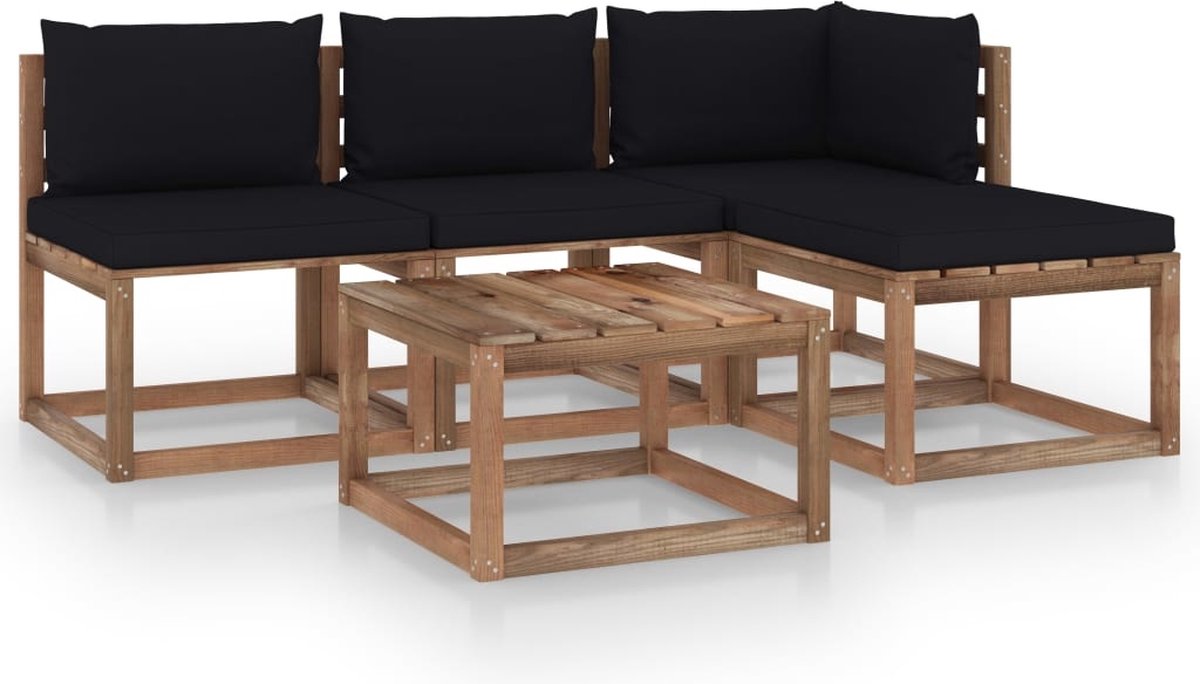 Vidaxl 5-delige Loungeset Pallet Met Kussens Geïmpregneerd Grenenhout - Bruin