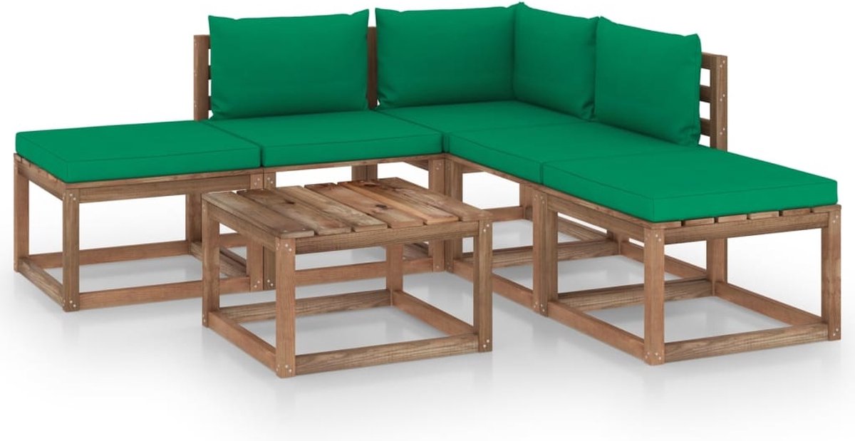 Vidaxl 6-delige Loungeset Mete Kussens - Groen