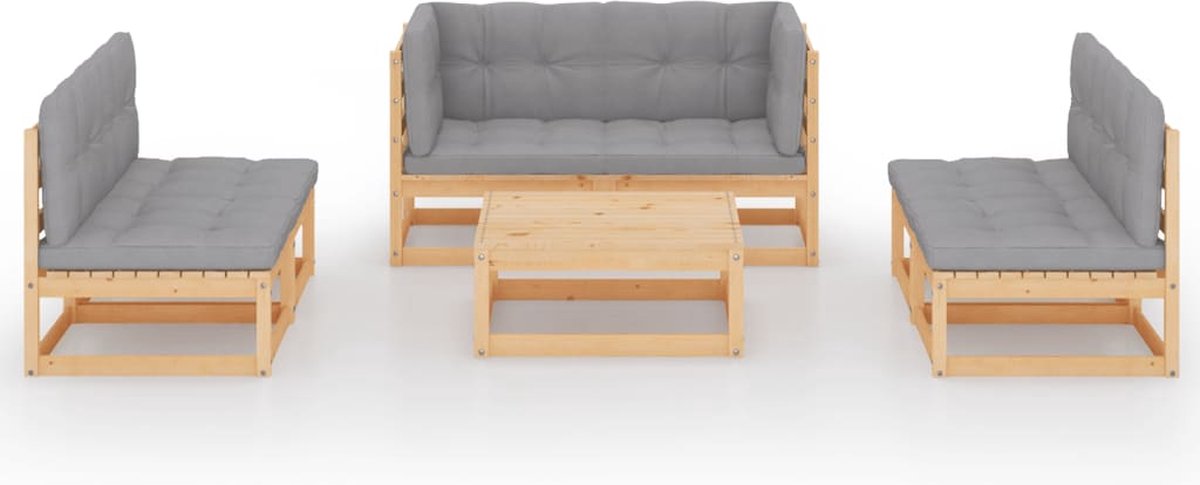 Vidaxl 7-delige Loungeset Met Kussens Massief Grenenhout - Grijs