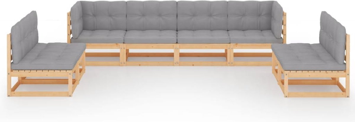 Vidaxl 8-delige Loungeset Met Kussens Massief Grenenhout - Grijs