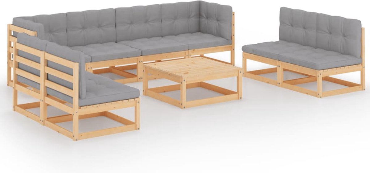 Vidaxl 9-delige Loungeset Met Kussens Massief Grenenhout - Grijs