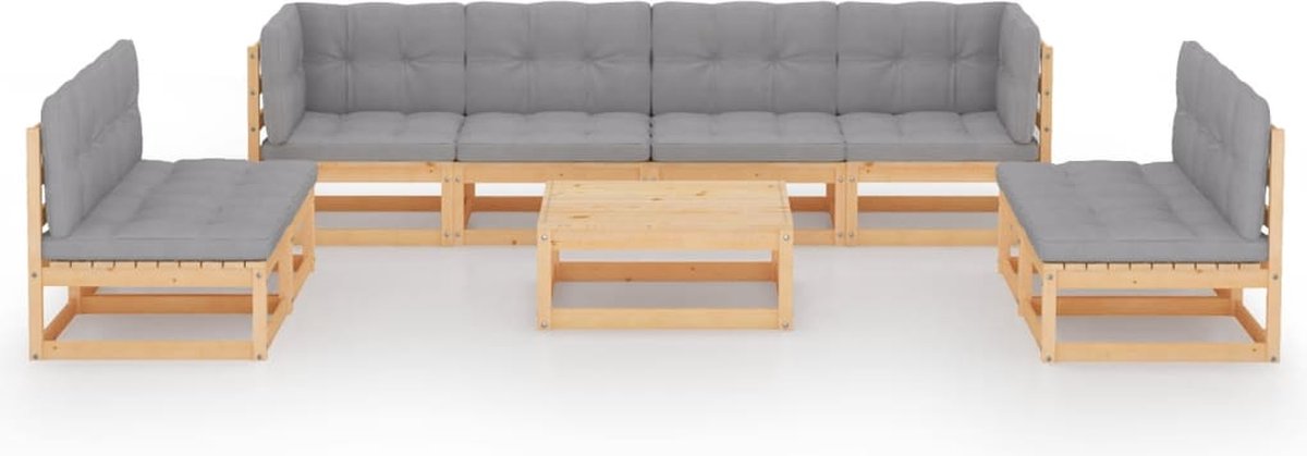 Vidaxl 9-delige Loungeset Met Kussens Massief Grenenhout - Grijs