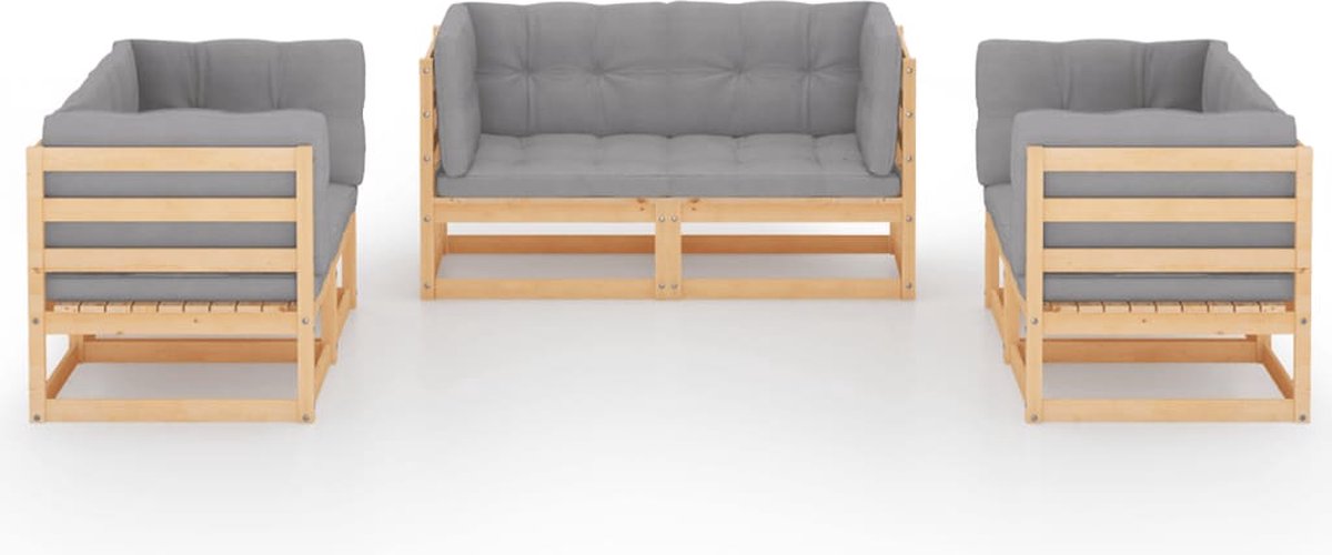 Vidaxl 6-delige Loungeset Met Kussens Massief Grenenhout - Grijs