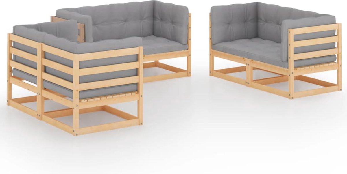 Vidaxl 6-delige Loungeset Met Kussens Massief Grenenhout - Grijs