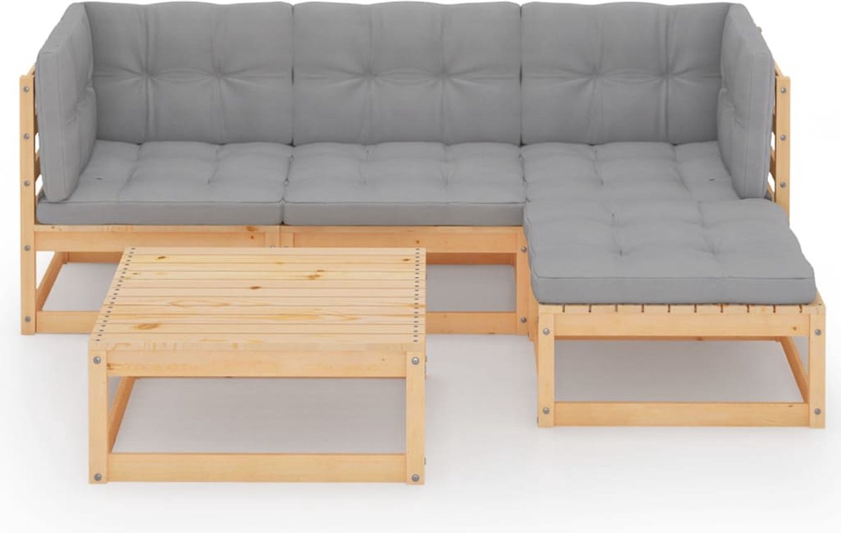 Vidaxl 5-delige Loungeset Met Kussens Massief Grenenhout - Grijs