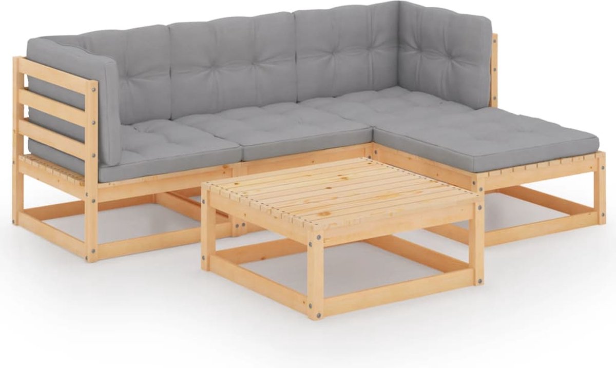 Vidaxl 5-delige Loungeset Met Kussens Massief Grenenhout - Grijs
