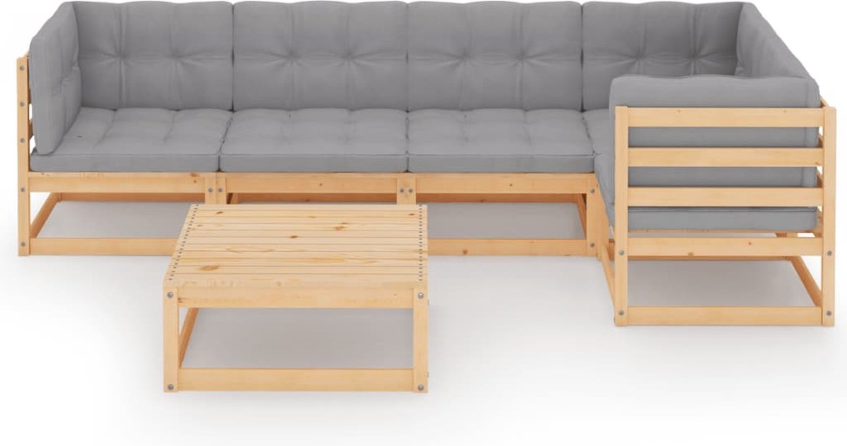 Vidaxl 6-delige Loungeset Met Kussens Massief Grenenhout - Grijs