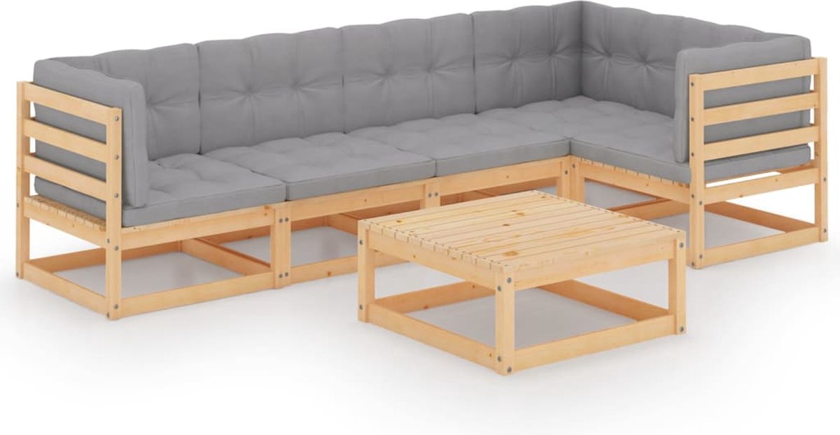 Vidaxl 6-delige Loungeset Met Kussens Massief Grenenhout - Grijs