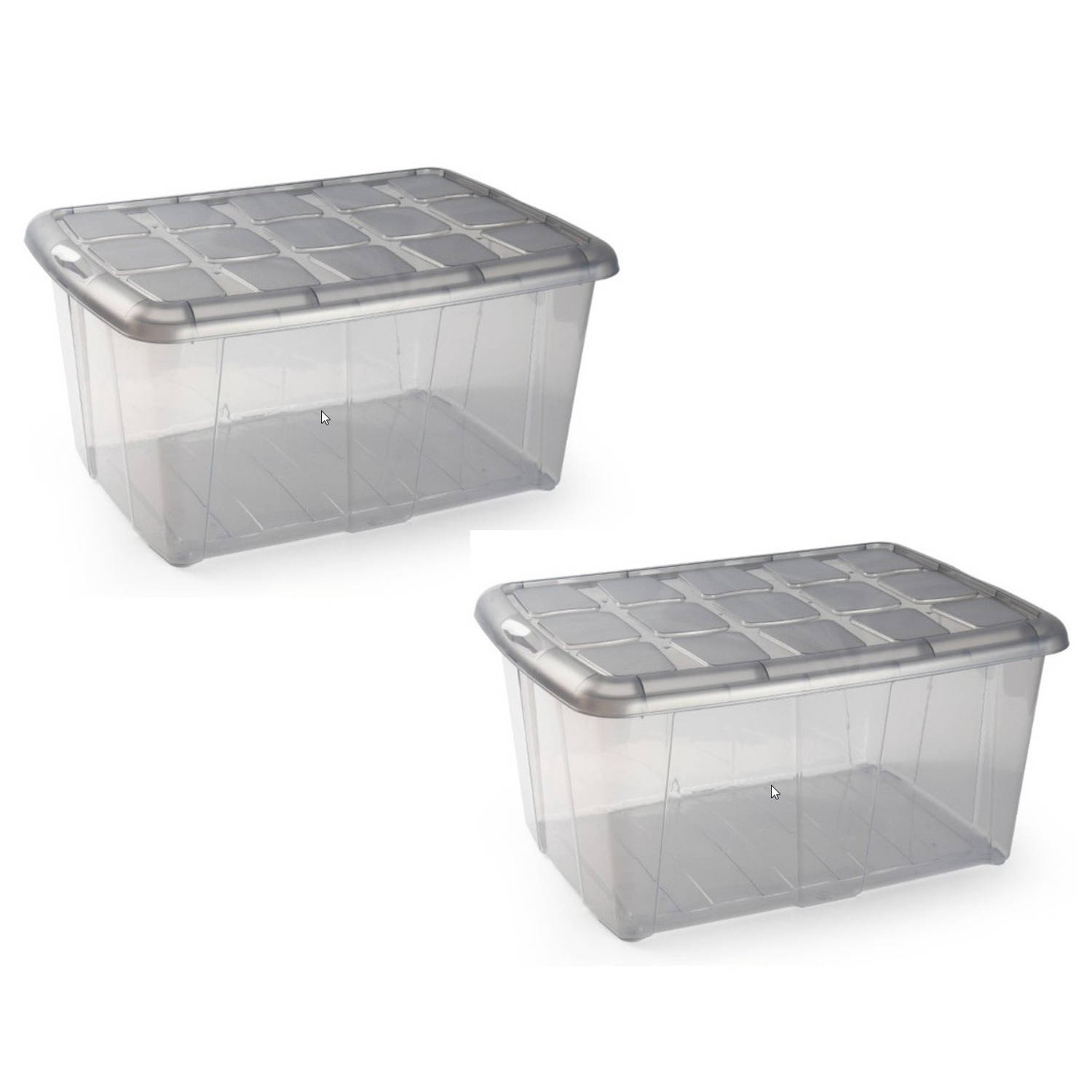 Forte Plastics 2x Opslagbakken/organizers Met Deksel 60 Liter 63 X 46 X 32 Transparant/grijs - Organizers/opbergbakken