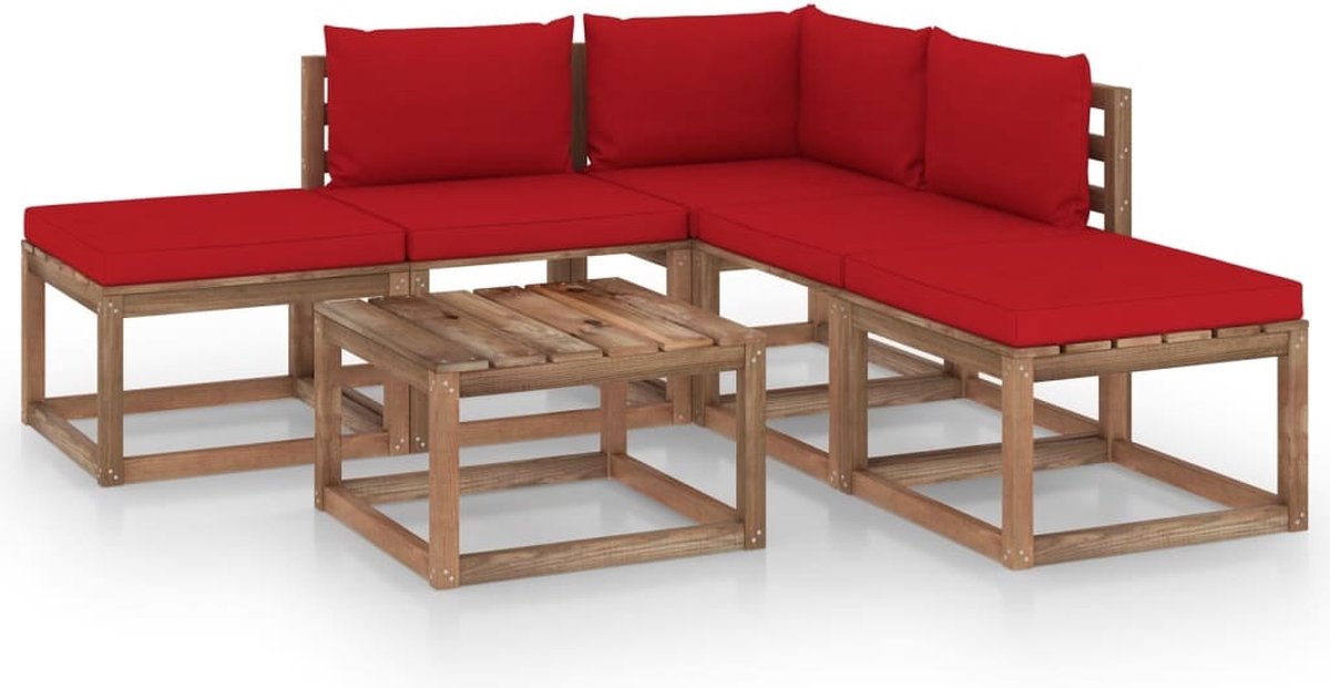 Vidaxl 6-delige Loungeset Met Rode Kussens - Rood