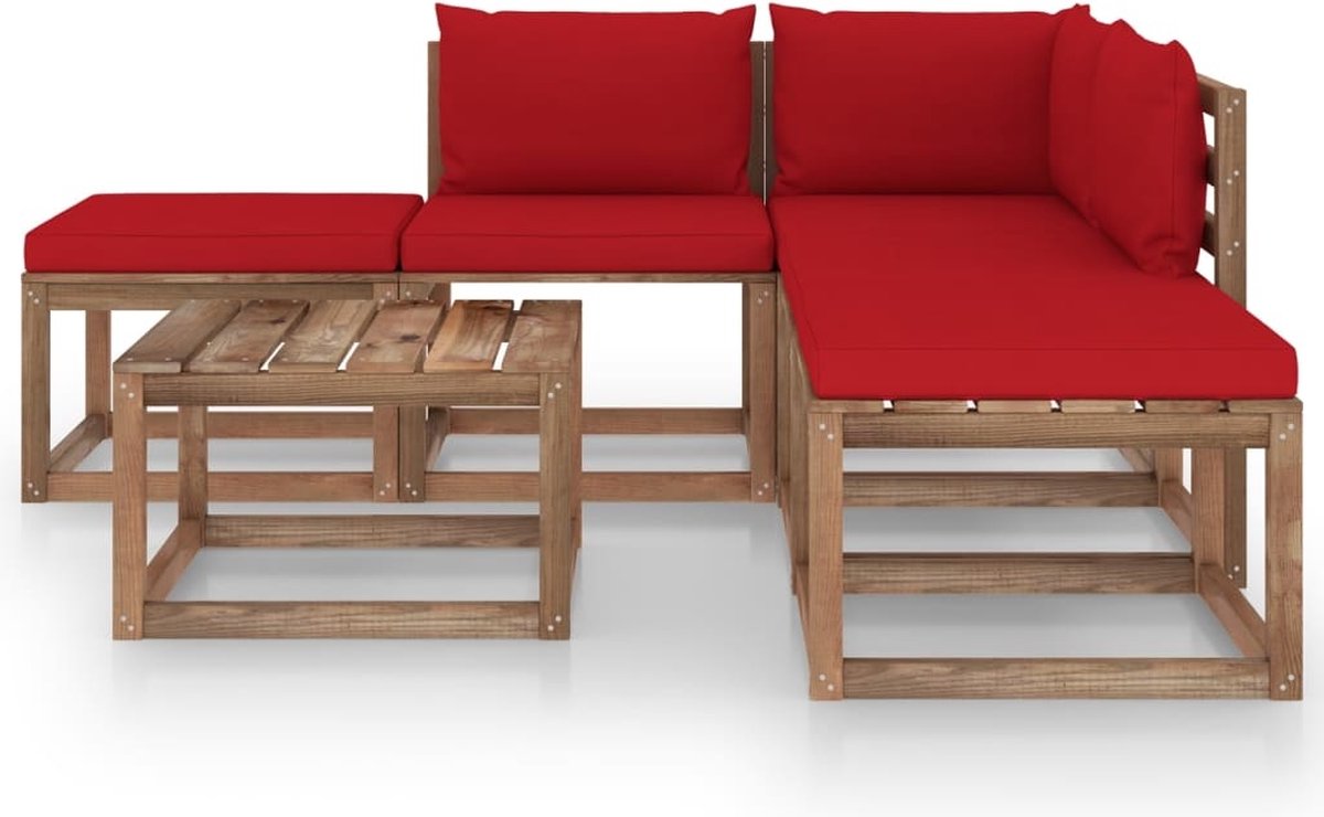 Vidaxl 6-delige Loungeset Met Rode Kussens - Rood