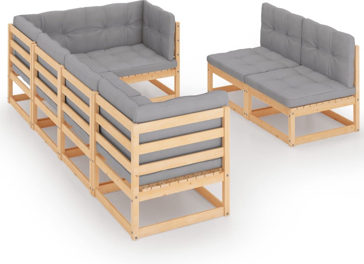 Vidaxl 7-delige Loungeset Met Kussens Massief Grenenhout - Gris