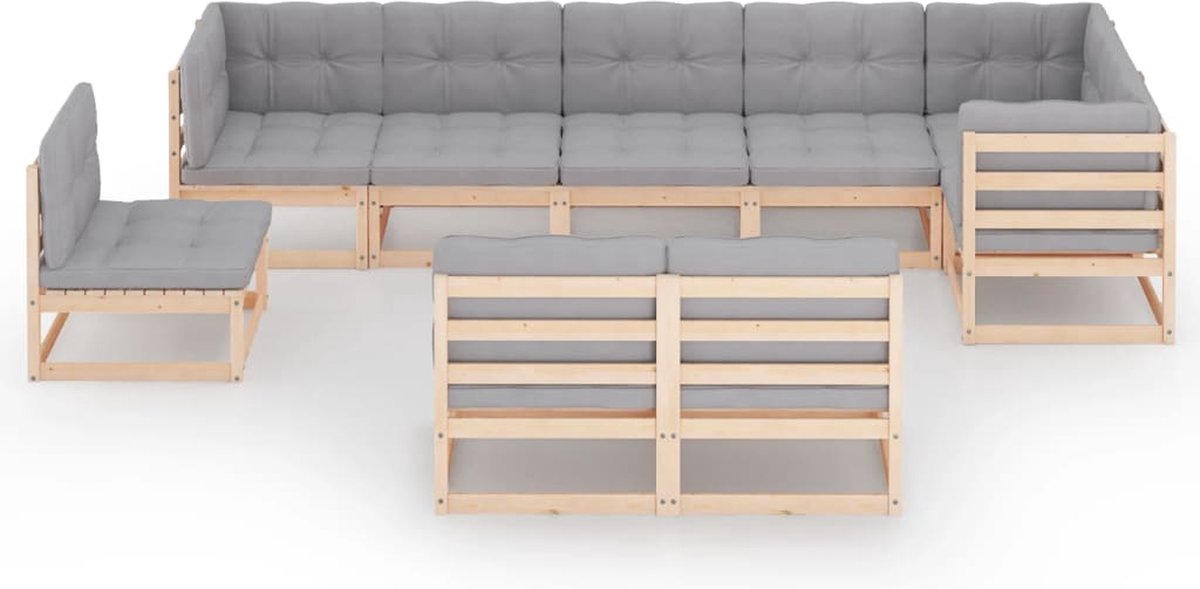 Vidaxl 9-delige Loungeset Met Kussens Massief Grenenhout - Grijs