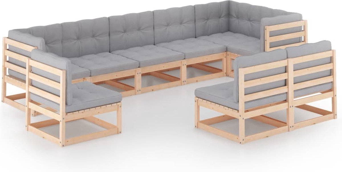 Vidaxl 9-delige Loungeset Met Kussens Massief Grenenhout - Grijs