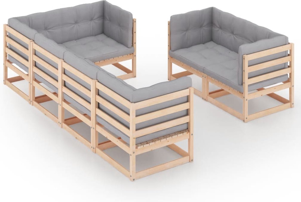 Vidaxl 7-delige Loungeset Met Kussens Massief Grenenhout - Grijs