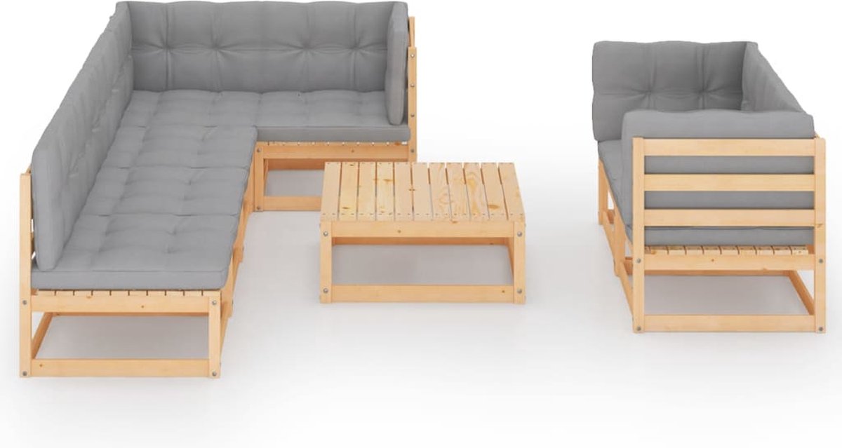 Vidaxl 8-delige Loungeset Met Kussens Massief Grenenhout - Grijs