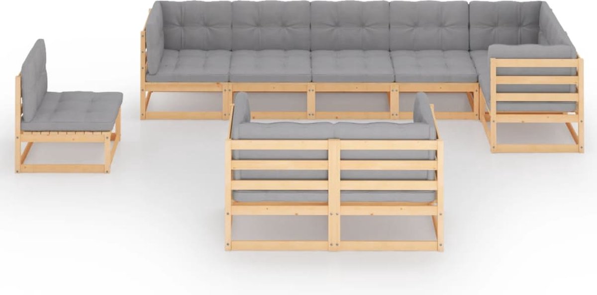 Vidaxl 9-delige Loungeset Met Kussens Massief Grenenhout - Grijs